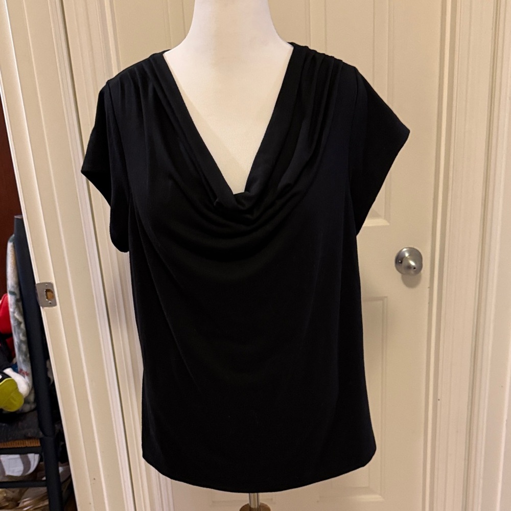 Lane Bryant Black Draped Neck Blouse